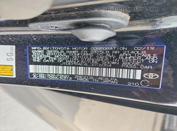 JTDEPRAE4LJ016054 2020 TOYOTA COROLLA Black Вид підкапотного простору