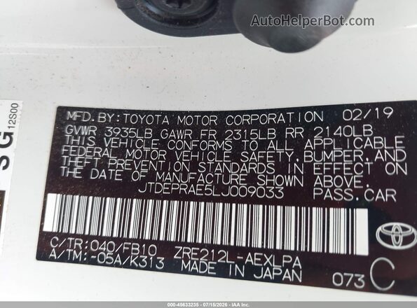 JTDEPRAE5LJ009033 2020 TOYOTA COROLLA White Engine compartment view