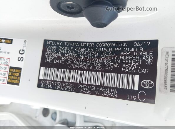 JTDEPRAE5LJ056997 2020 TOYOTA COROLLA White Vista del compartimento del motor