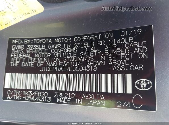 JTDEPRAE7LJ004318 2020 TOYOTA COROLLA Blue Engine compartment view