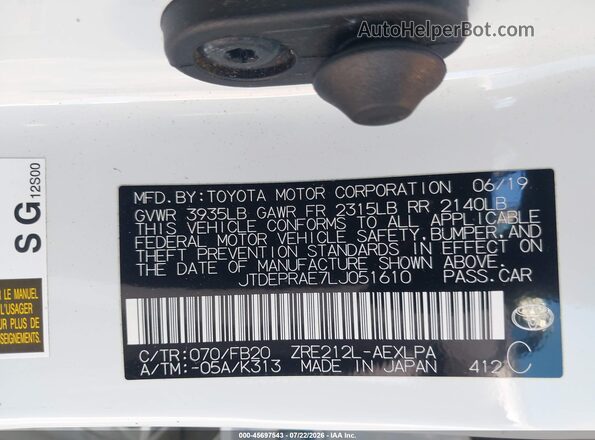 JTDEPRAE7LJ051610 2020 TOYOTA COROLLA White Շարժիչի բաժամունքի տեսք