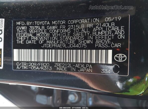 JTDEPRAE9LJ044075 2020 TOYOTA COROLLA Black Widok komory silnika