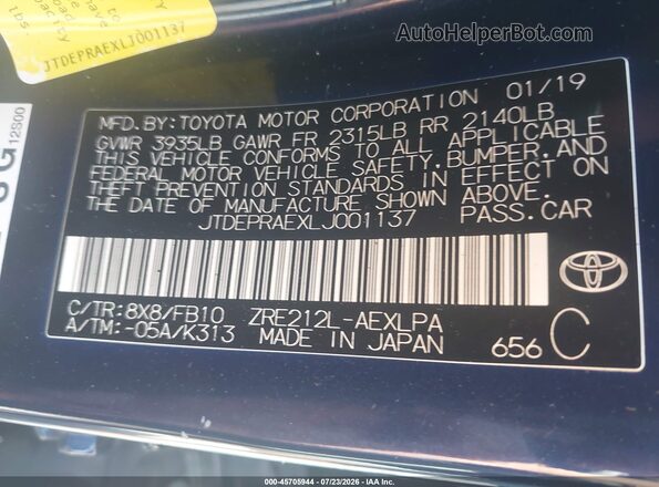 JTDEPRAEXLJ001137 2020 TOYOTA COROLLA Dark Blue Widok komory silnika