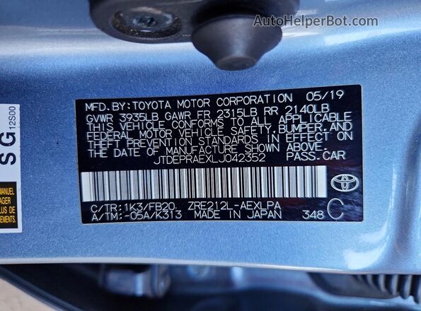 JTDEPRAEXLJ042352 2020 TOYOTA COROLLA Gray Engine compartment view
