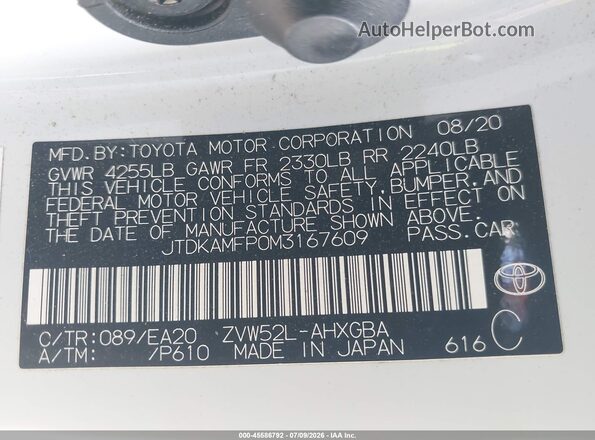JTDKAMFP0M3167609 2021 TOYOTA PRIUS PRIME White Vista del compartimento del motor