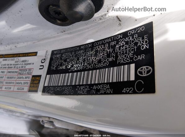 JTDKAMFP3M3168849 2021 TOYOTA PRIUS PRIME White Vista del compartimento del motor