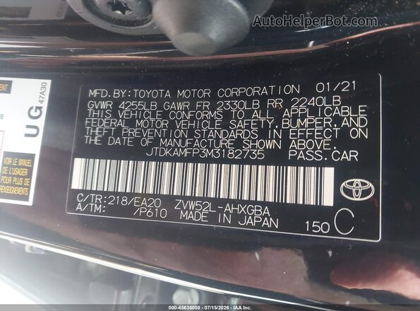 JTDKAMFP3M3182735 2021 TOYOTA PRIUS Black Вид підкапотного простору