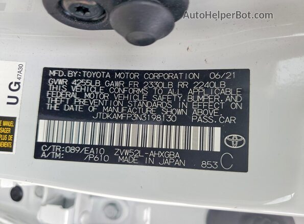 JTDKAMFP3N3198130 2022 TOYOTA PRIUS White Widok komory silnika