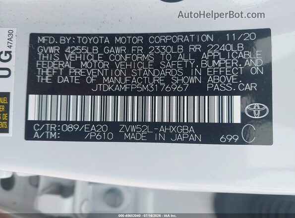 JTDKAMFP5M3176967 2021 TOYOTA PRIUS PRIME White ძრავის განყოფილების ხედი