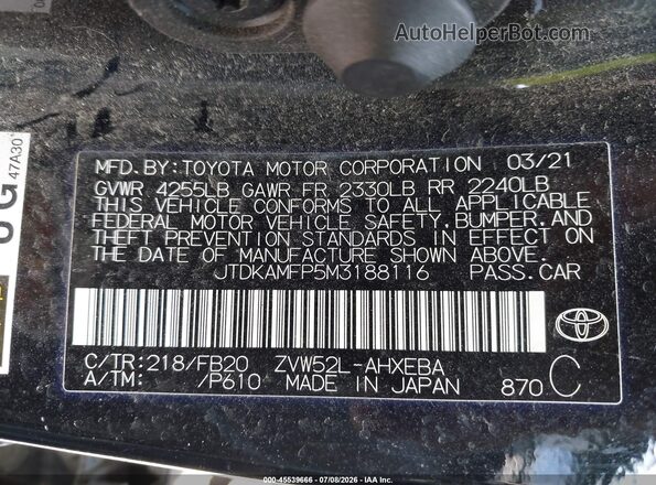 JTDKAMFP5M3188116 2021 TOYOTA PRIUS PRIME Black Vista del compartimento del motor