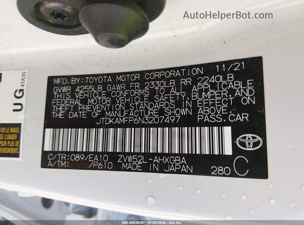 JTDKAMFP6N3207497 2022 TOYOTA PRIUS PRIME White Widok komory silnika