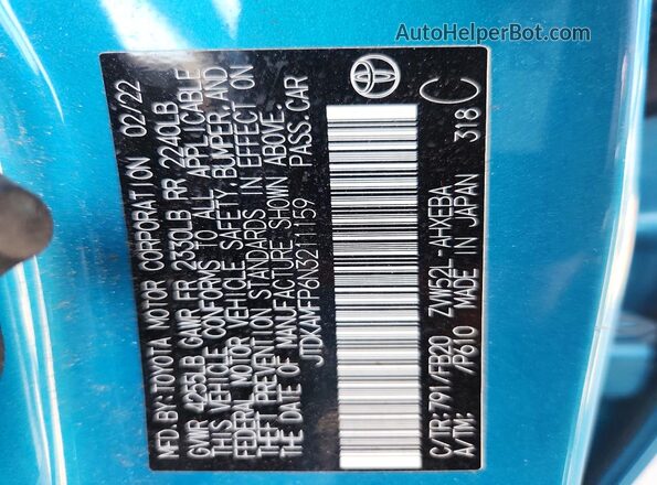 JTDKAMFP6N3211159 2022 TOYOTA PRIUS Синий Вид подкапотного пространства