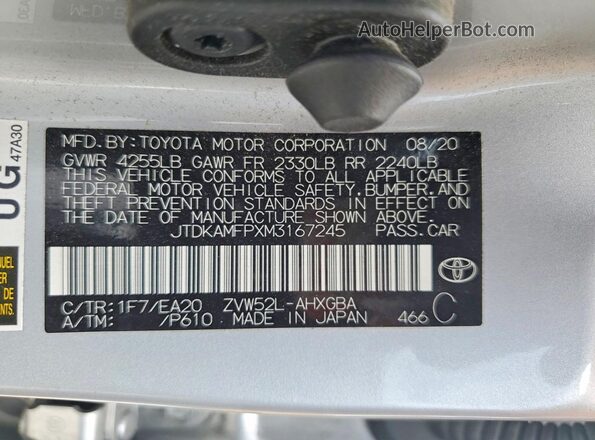 JTDKAMFPXM3167245 2021 TOYOTA PRIUS Silver Vista del compartimento del motor