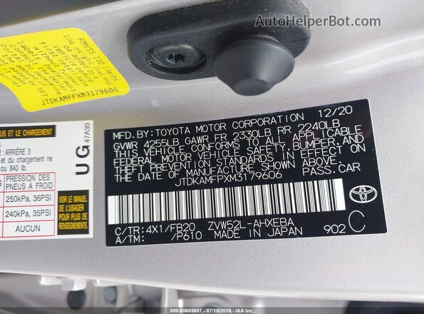 JTDKAMFPXM3179606 2021 TOYOTA PRIUS PRIME Silver ძრავის განყოფილების ხედი