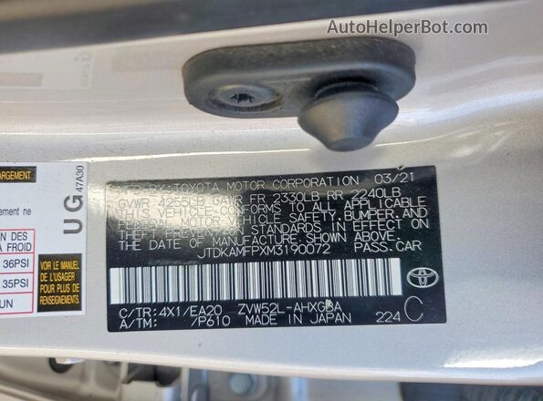 JTDKAMFPXM3190072 2021 TOYOTA PRIUS Silver Engine compartment view