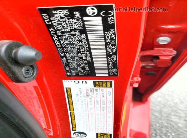 JTDKAMFPXN3201086 2022 TOYOTA PRIUS Red Շարժիչի բաժամունքի տեսք