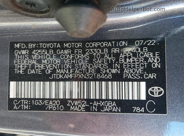 JTDKAMFPXN3218468 2022 TOYOTA PRIUS Charcoal Widok komory silnika