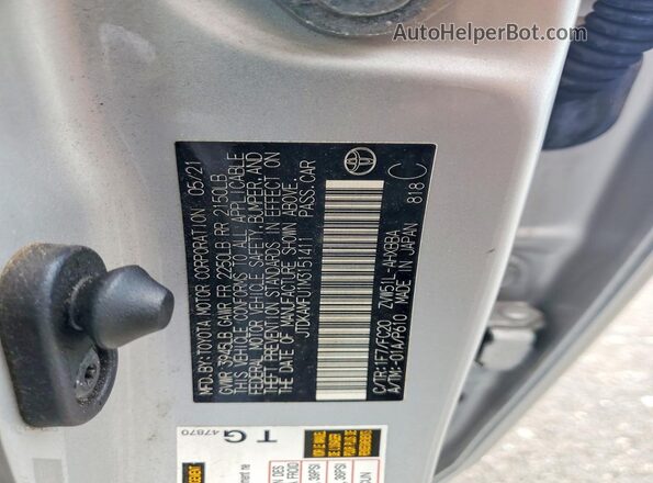 JTDKAMFU1M3151411 2021 TOYOTA PRIUS Серебряный Вид подкапотного пространства