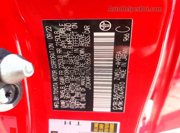 JTDKAMFU1N3185673 2022 TOYOTA PRIUS Red VIN կոդի պիտակի տեսք