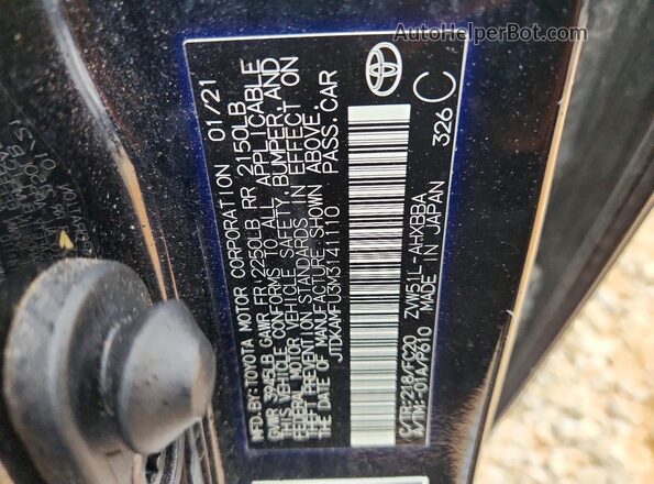 JTDKAMFU3M3141110 2021 TOYOTA PRIUS Black Vista del compartimento del motor