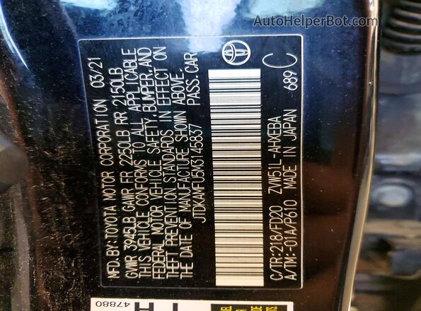 JTDKAMFU5M3145837 2021 TOYOTA PRIUS Black Սալոնի 360 աստիճան տեսք