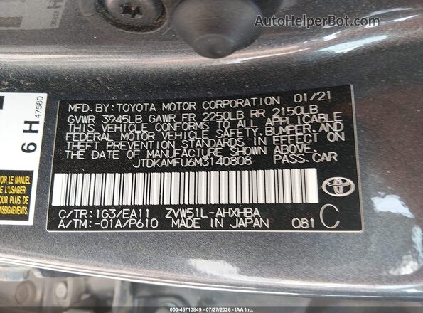 JTDKAMFU6M3140808 2021 TOYOTA PRIUS Серый Вид подкапотного пространства