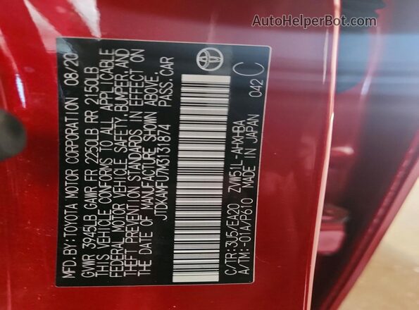 JTDKAMFU7M3131874 2021 TOYOTA PRIUS Red Engine compartment view