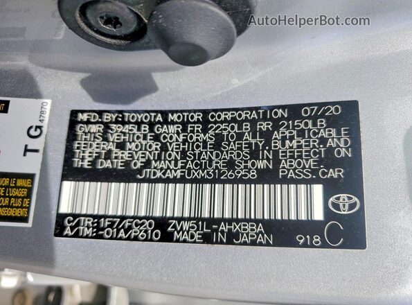 JTDKAMFUXM3126958 2021 TOYOTA PRIUS Silver Vista del compartimento del motor