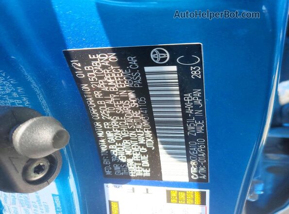 JTDKAMFUXM3141105 2021 TOYOTA PRIUS Blue Vista del compartimento del motor