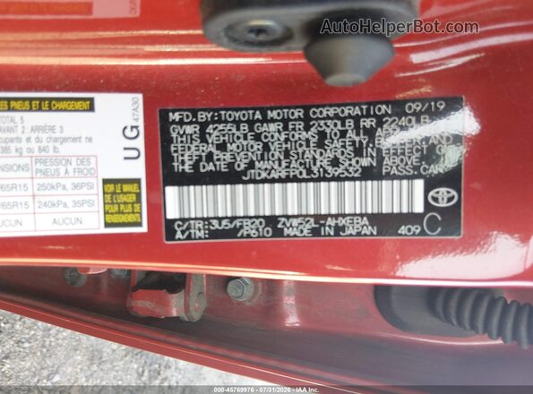 JTDKARFP0L3139532 2020 TOYOTA PRIUS PRIME Red ძრავის განყოფილების ხედი