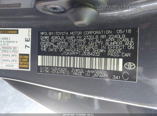 JTDKARFP1J3084232 2018 TOYOTA PRIUS PRIME Black Շարժիչի բաժամունքի տեսք