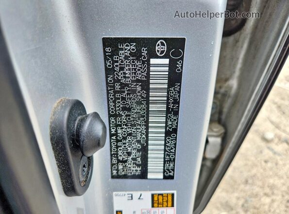 JTDKARFP3J3084149 2018 TOYOTA PRIUS Silver VIN sticker view