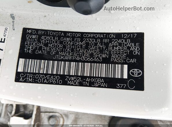 JTDKARFP4H3066463 2017 TOYOTA PRIUS PRIME White Вид підкапотного простору