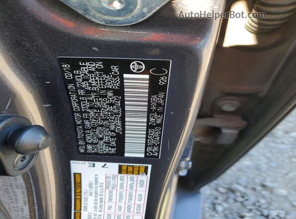 JTDKARFP4J3074472 2018 TOYOTA PRIUS Gray VIN կոդի պիտակի տեսք