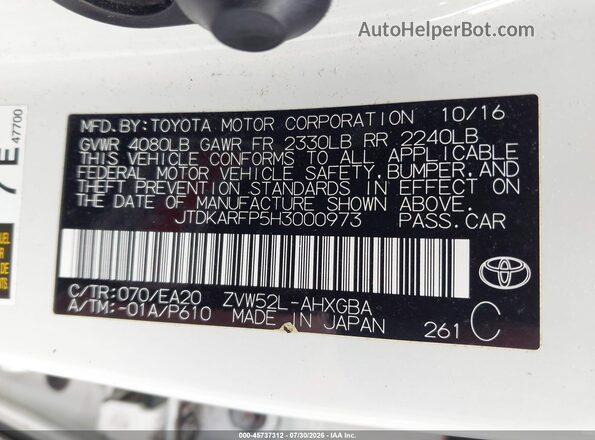 JTDKARFP5H3000973 2017 TOYOTA PRIUS PRIME White Շարժիչի բաժամունքի տեսք