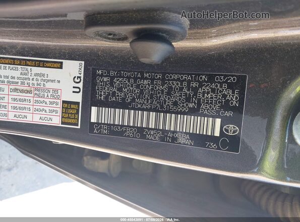 JTDKARFP7L3155999 2020 TOYOTA PRIUS PRIME Gray Widok komory silnika