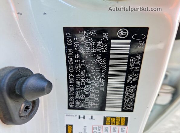 JTDKARFUXK3080185 2019 TOYOTA PRIUS White Widok komory silnika