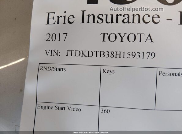 JTDKDTB38H1593179 2017 TOYOTA PRIUS C Silver Вид підкапотного простору