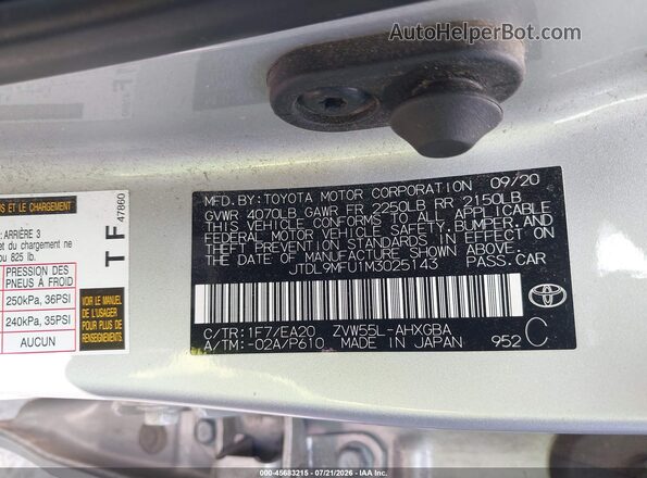 JTDL9MFU1M3025143 2021 TOYOTA PRIUS Silver Շարժիչի բաժամունքի տեսք