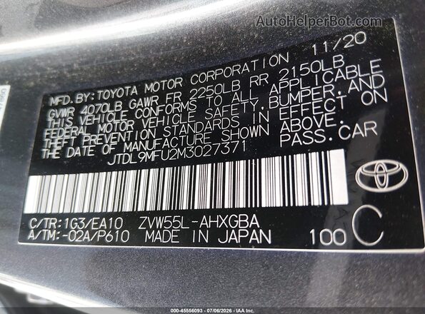 JTDL9MFU2M3027371 2021 TOYOTA PRIUS Серебряный Вид подкапотного пространства