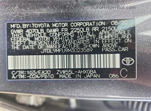 JTDL9MFU9M3023589 2021 TOYOTA PRIUS Gray Շարժիչի բաժամունքի տեսք
