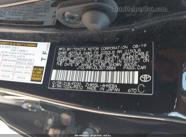 JTDL9RFU0L3013884 2020 TOYOTA PRIUS Black Vista del compartimento del motor