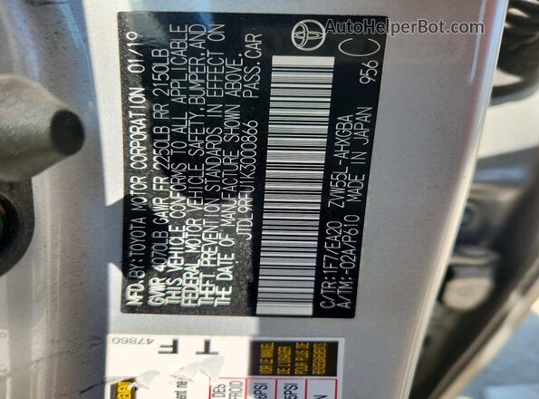 JTDL9RFU1K3000866 2019 TOYOTA PRIUS Silver Vista del compartimento del motor