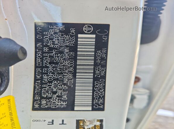 JTDL9RFU8K3001108 2019 TOYOTA PRIUS White Vista del compartimento del motor