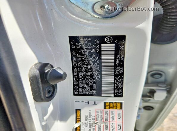 JTDL9RFU8K3006728 2019 TOYOTA PRIUS White Вид підкапотного простору