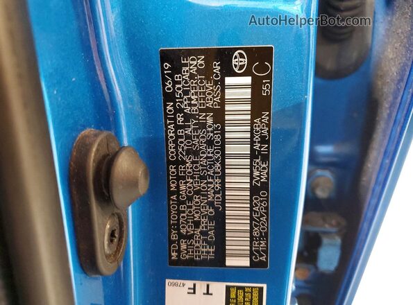 JTDL9RFU8K3010813 2019 TOYOTA PRIUS Blue Շարժիչի բաժամունքի տեսք