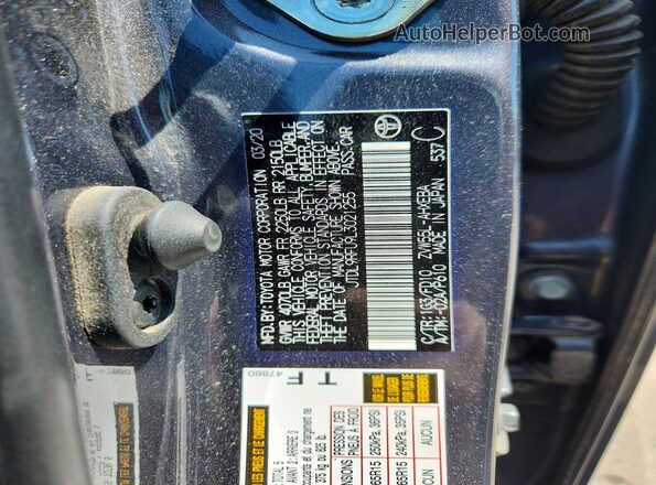 JTDL9RFU9L3021255 2020 TOYOTA PRIUS Gray VIN კოდის სტიკერის ხედი