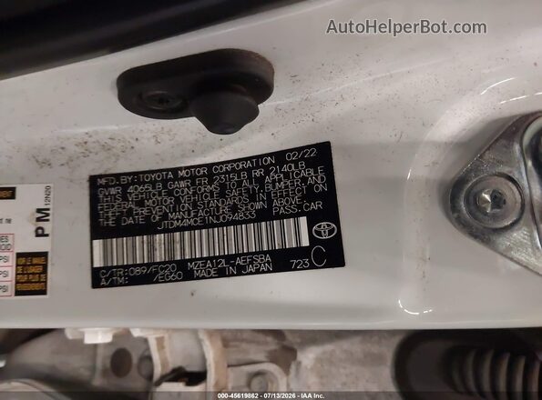 JTDM4MCE1NJ094833 2022 TOYOTA COROLLA White Widok komory silnika