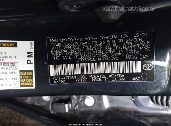 JTDP4MCE1MJ054098 2021 TOYOTA COROLLA Black ძრავის განყოფილების ხედი
