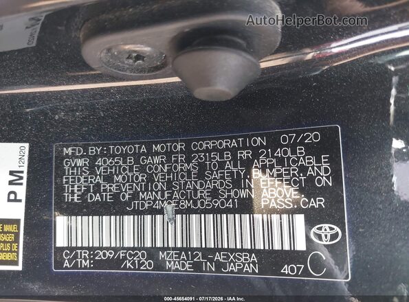 JTDP4MCE8MJ059041 2021 TOYOTA COROLLA Black Vista del compartimento del motor